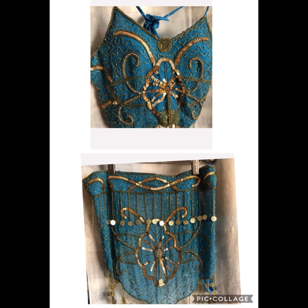 Baby blue and gold belly dance outfit.